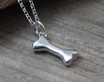 Sterling silver dog bone necklace, Sterling Silver Bone pendant Necklace, Silver Dog Bone charm, Dog Bone jewelry