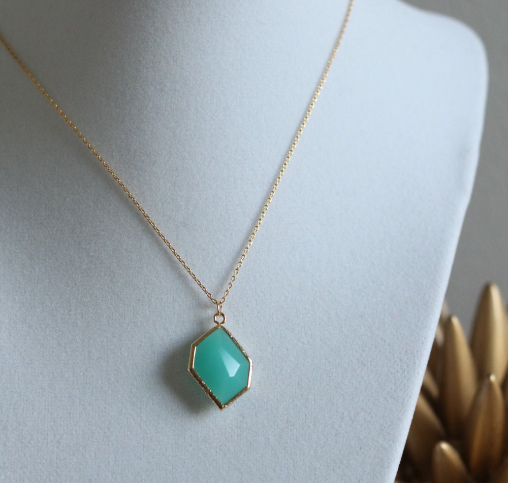 Teal Turquoise Designer Inspired Abstract Cut Gold Chain