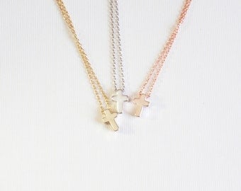 Tiny cross necklace, silver, gold, rose gold, elegant and dainty cross necklace
