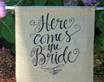 Here Comes the Bride pennant burlap ON SALE