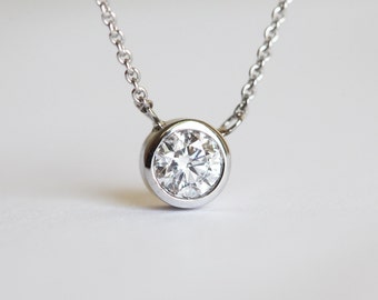 0.33 carat Solitaire Diamond Necklace, Bezel Diamond Necklace,