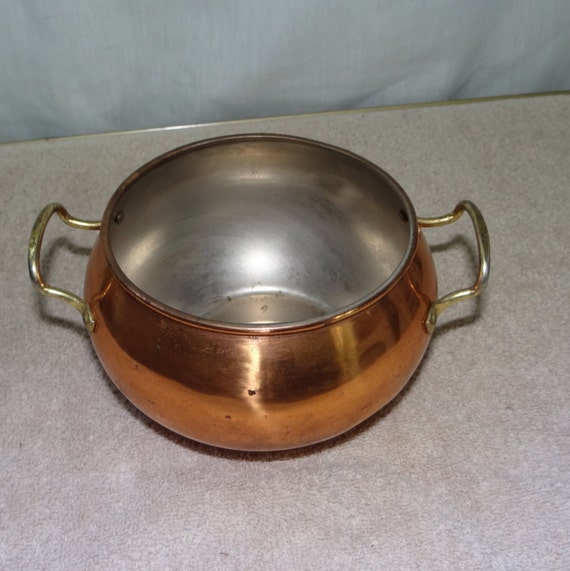 Vintage Brass pot with handles rust 1960s dents no lid