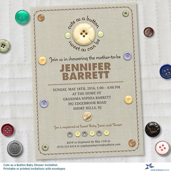 Cute as a Button Baby Shower Invitation by StarStreamDesign