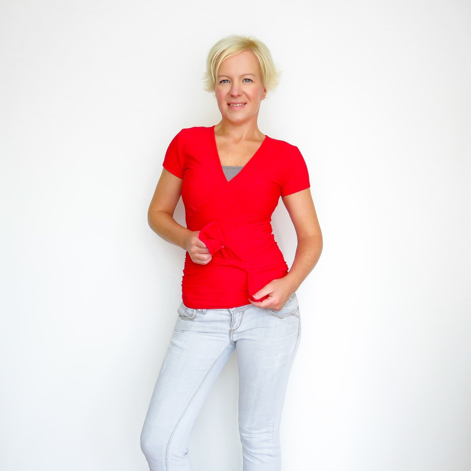 red wrap around top