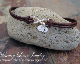 Sterling Silver & Leather Infinity Bracelet - Anniversary Gift Bracelet - Third Anniversary - 3rd Anniversary Leather- Bride and Groom