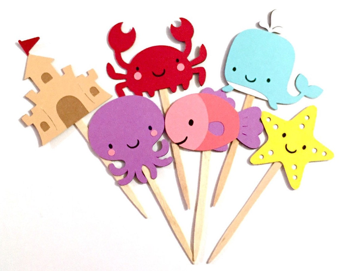 Download Sea Animal Cupcake Toppers Set of 12 / Nautical Baby Shower