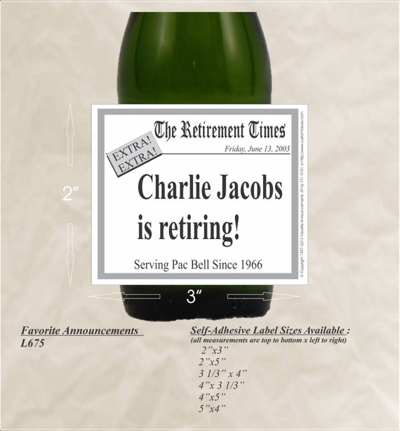 Retirement Party Wine Labels Liquor Bottle Labels Party