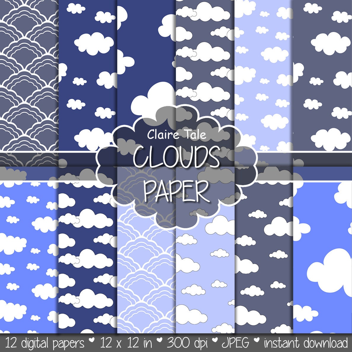 Clouds digital paper: CLOUDS with clouds and sky