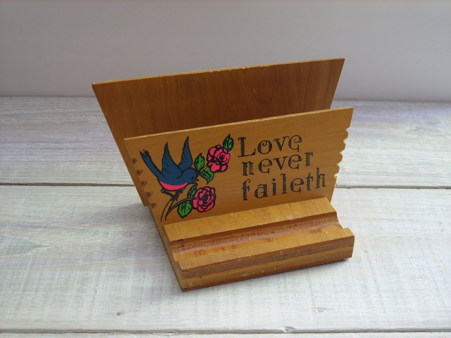 Vintage Wooden Notepad and Pen Holder Desk Organizer by RetrOAmyO