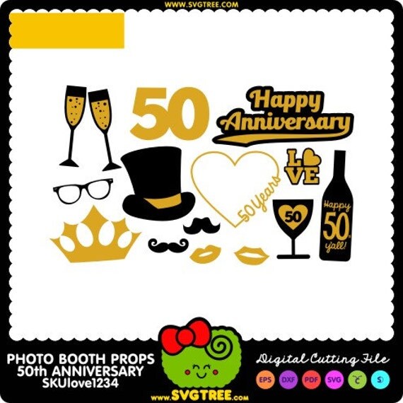 Download 50th Anniversary Photo Booth Props Golden SVG Files DXF