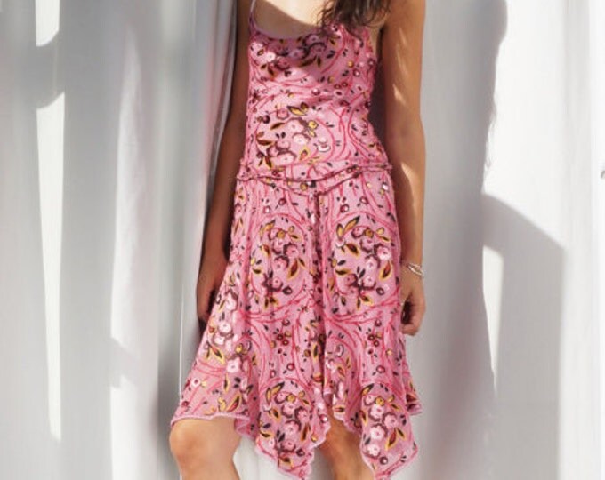 Pink Velvet Dress, Vintage 90s Pink Floral Slip Dress, 1990s Grunge Dress, Vintage Betsy Johnson Dress, Midi Dress, Fun Fashion Tumblr Rose