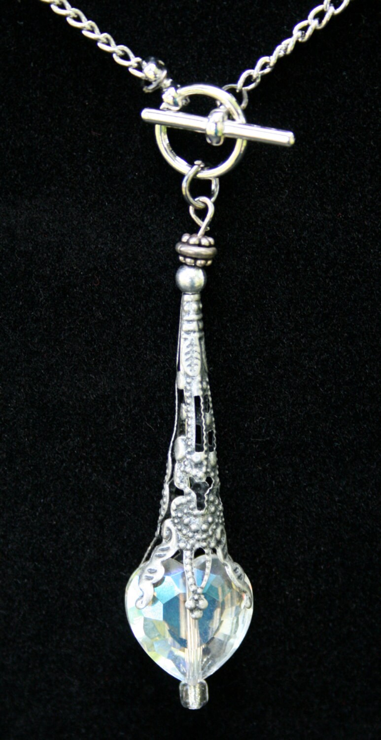 Divination Pendulum Necklace Silver & Faceted Heart Bead 27