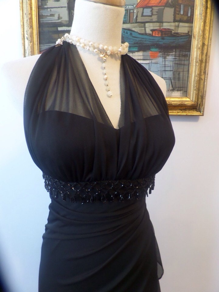 Vintage Black Column Halter Gown Marilyn Monroe Gown Glam