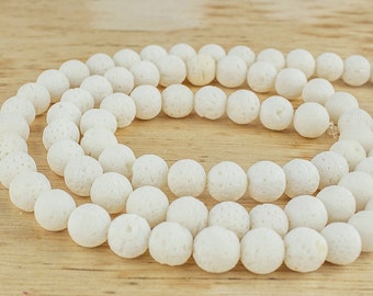 8 mm White lava rock beads • Lava stone beads • White lava beads • Natural lava rock beads • 8 mm lava stone beads • White lava stone beads