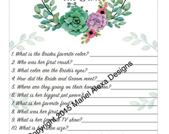 Bridal Shower Game How well do you know the Bride to Bee