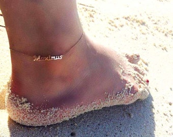 14k Real Solid Gold Name, Personalized Anklet, Gold custom name Anklet, Dainty gold Anklet, name bracelet - Gold, Delicate Anklet, christmas