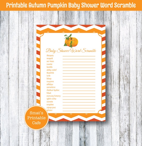 Pumpkin Baby Shower Word Scramble Game Cards PRINTABLE