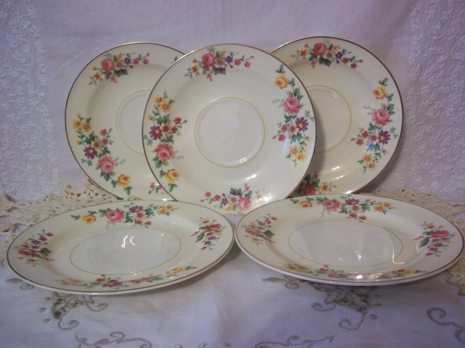 Vintage, Semi Vitreous, Edwin M. Knowles, 3 Saucers, 2 Plates, Floral ...