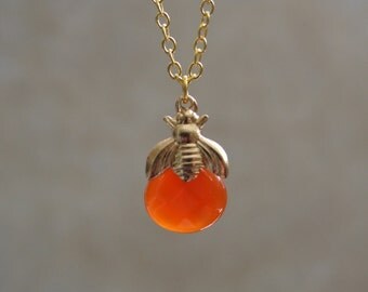 Honey Bee Necklace Golden Bee Necklace Bumble Bee Necklace Personalized Bee Jewelry Hand Stamped Initial