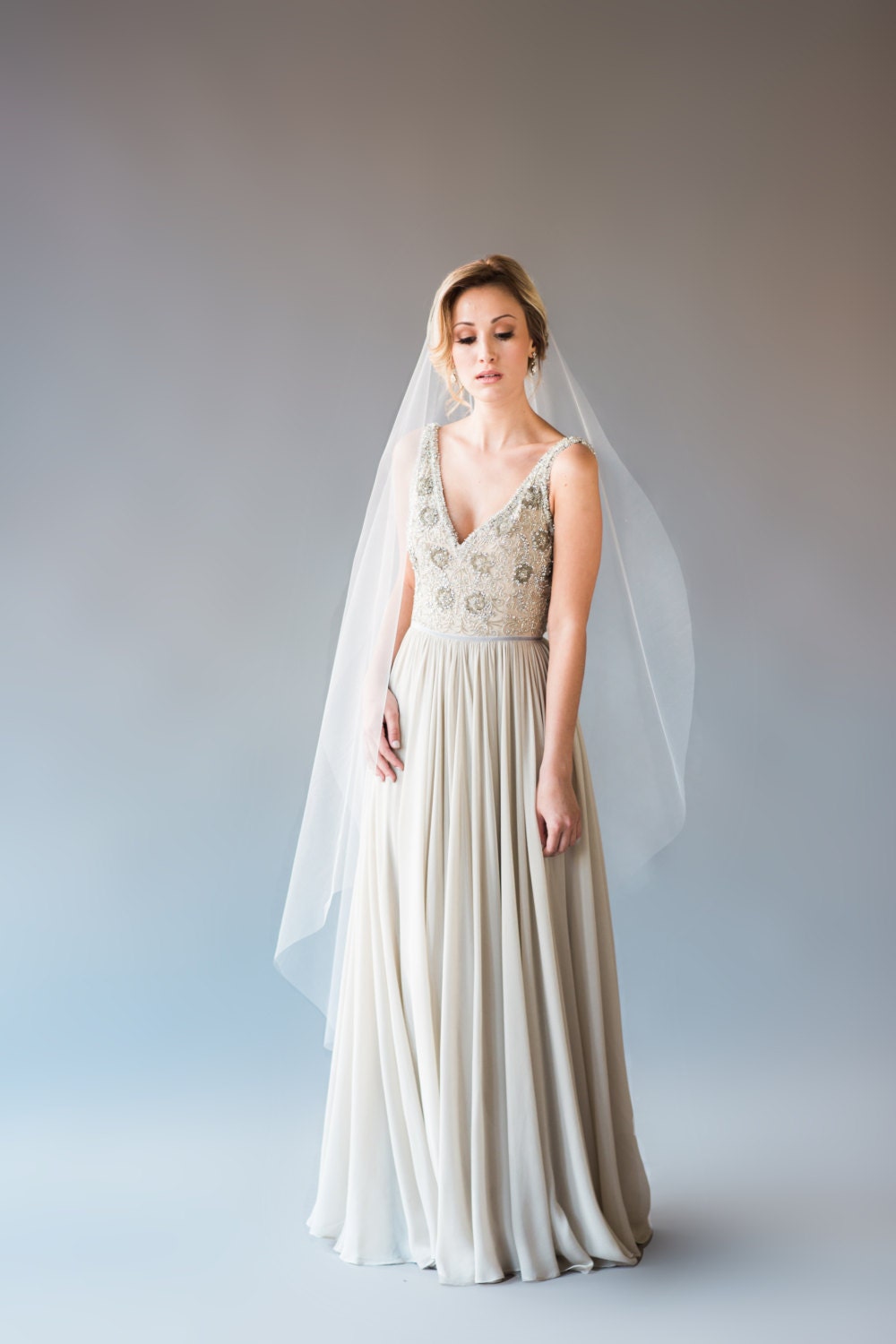 Waltz Length Veil Mantilla Veil Raw Edge Wedding Veil