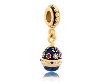 Faberge Bead, Sapphire Charm, Large Hole Bead, European Bead, Charm Bead, Charm Bracelet, European Charm, Big Hole Bead, Gold, Blue