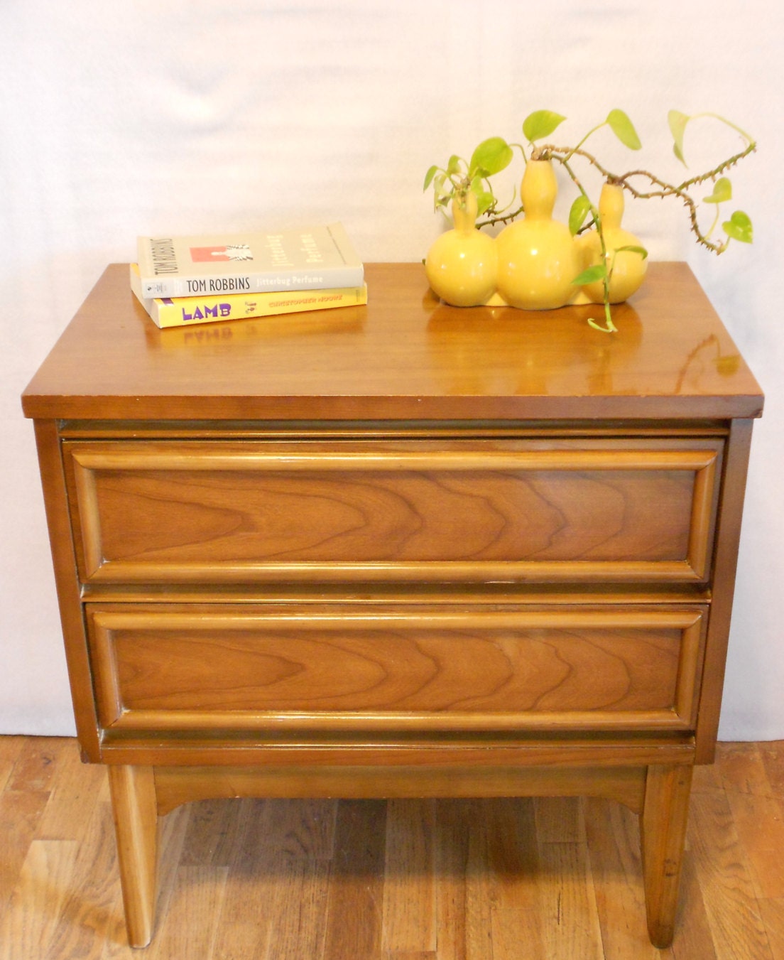 Wood MCM Side Table with Drawers Haute Juice