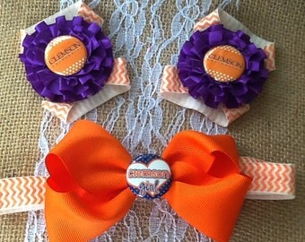Clemson Baby Headband and Barefoot Sandals - College Bow Headband - Clemson Barefoot Sandals - Baby Barefoot Sandals - Baby Bow Headband