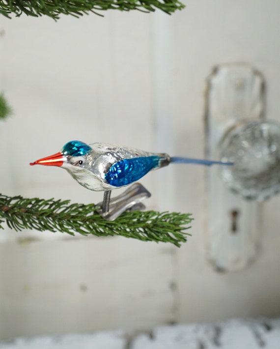 Mercury Glass Bird Ornament // Clip On Bird // Antique