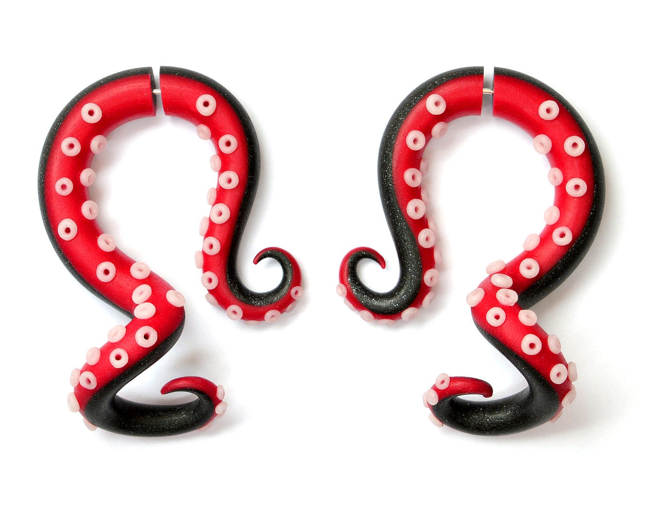 Octopus Ear Plugs or Fake Gauge Earrings red and by TaniaChernova