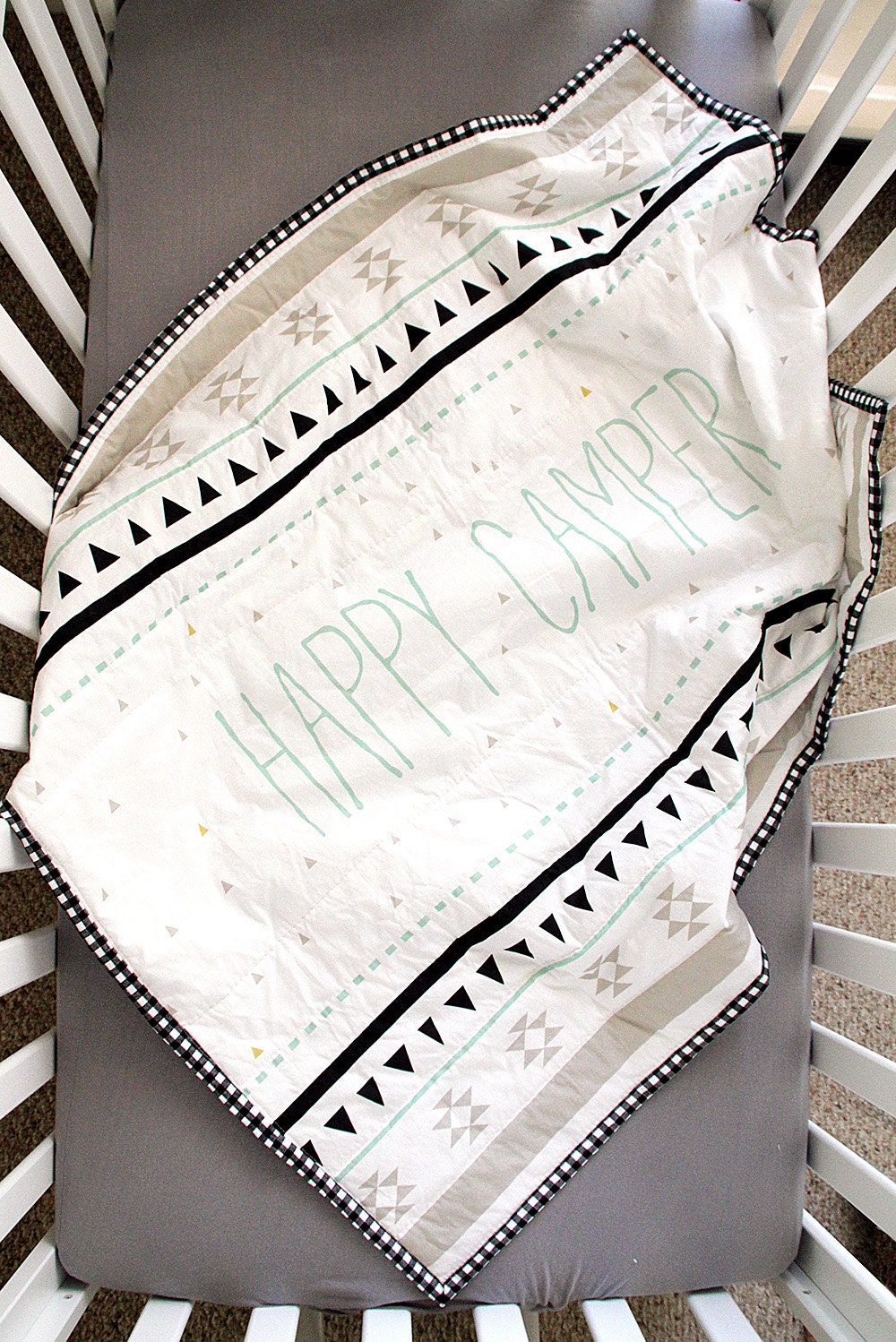 Happy Camper Baby Blanket Personalized name quilt camping