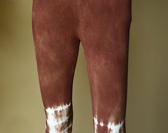 Tie Dye Capri Leggings - Brown Capri Leggings - Cotton Leggings - Size Large L