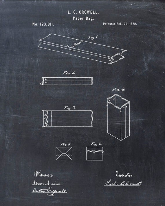 Paper Bag Patent Art Print From 1872 Patent Art Patent