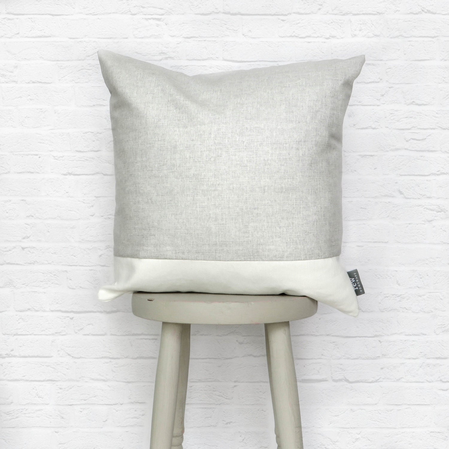 Grey & White Cushion Stripe Linen Cotton Mix