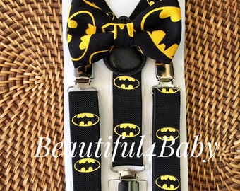 Batman Bow Tie, Batman Suspenders, Toddler Batman, Batman Baby Bow Tie,Batman Suspender and Bow tie Set- 6 Months to 5 Yrs, Batman Inspired