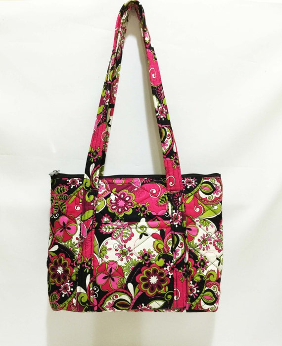 Quilted Cotton Handbag Purse Flower Handbag Red by LarksGiftShop
