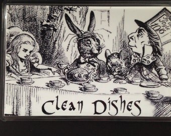 Alice in Wonderland Reversible Dishwasher Magnet | Geek Kitchen | Clean Dirty Magnet | "Clean" "Dirty" Alice | Wonderland