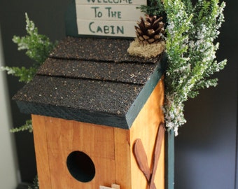 Rustic Cabin Birdhouse Display