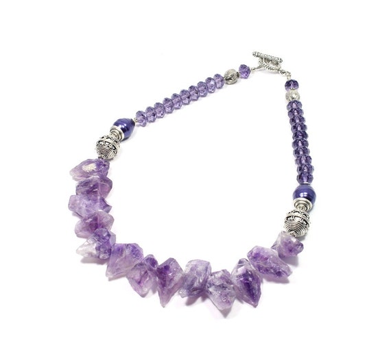 Items similar to Amethyst Statement Necklace - Amethyst Crystal ...
