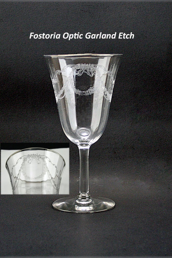 Fostoria Glass Optic Garland Etch Water Wine Pattern 766 Stem