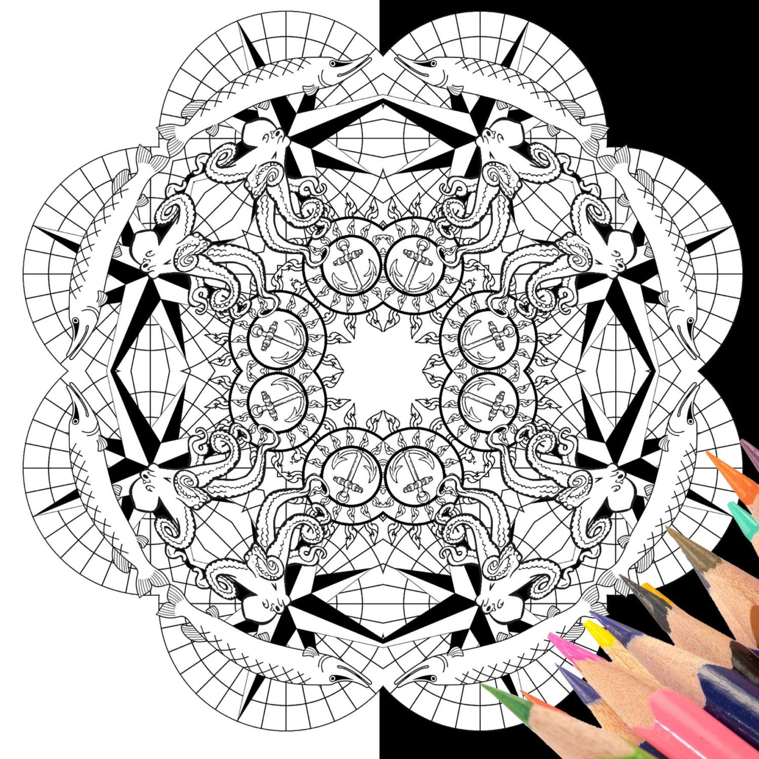 Download DIY Mandala Coloring Pages Nautical Octopus by ...