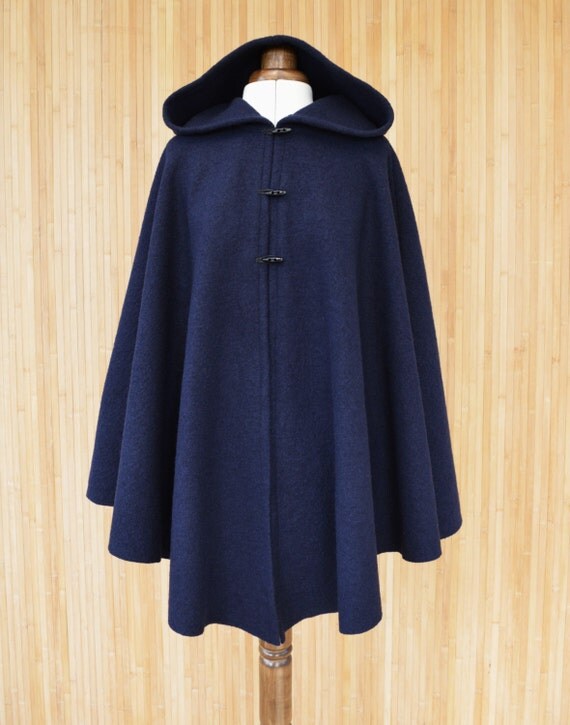 Navy Boiled Wool Hooded Cape / Hooded Cloak / by DeliCatStudio