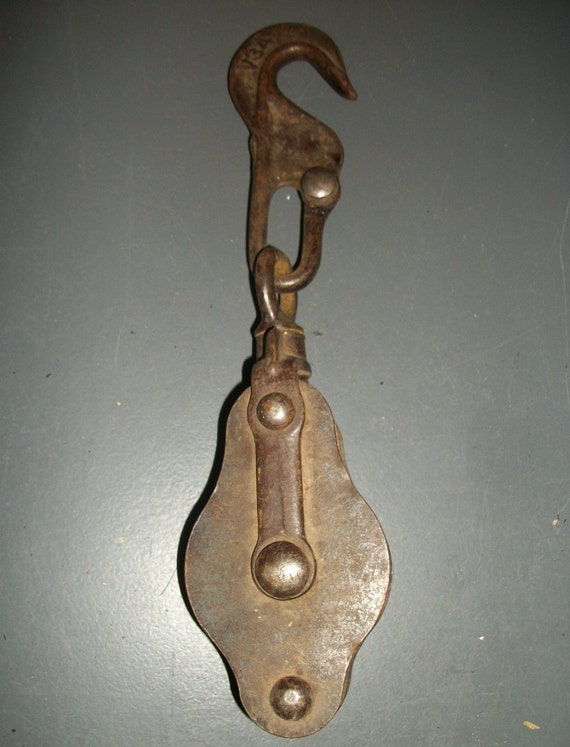Antique Industrial Barn Rope Pulley with Hook