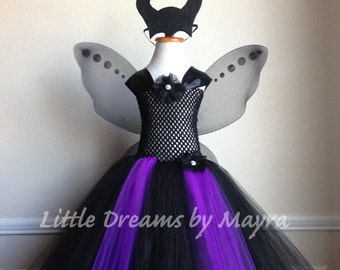 Maleficent inspired costume with wings and horns size nb to 14years