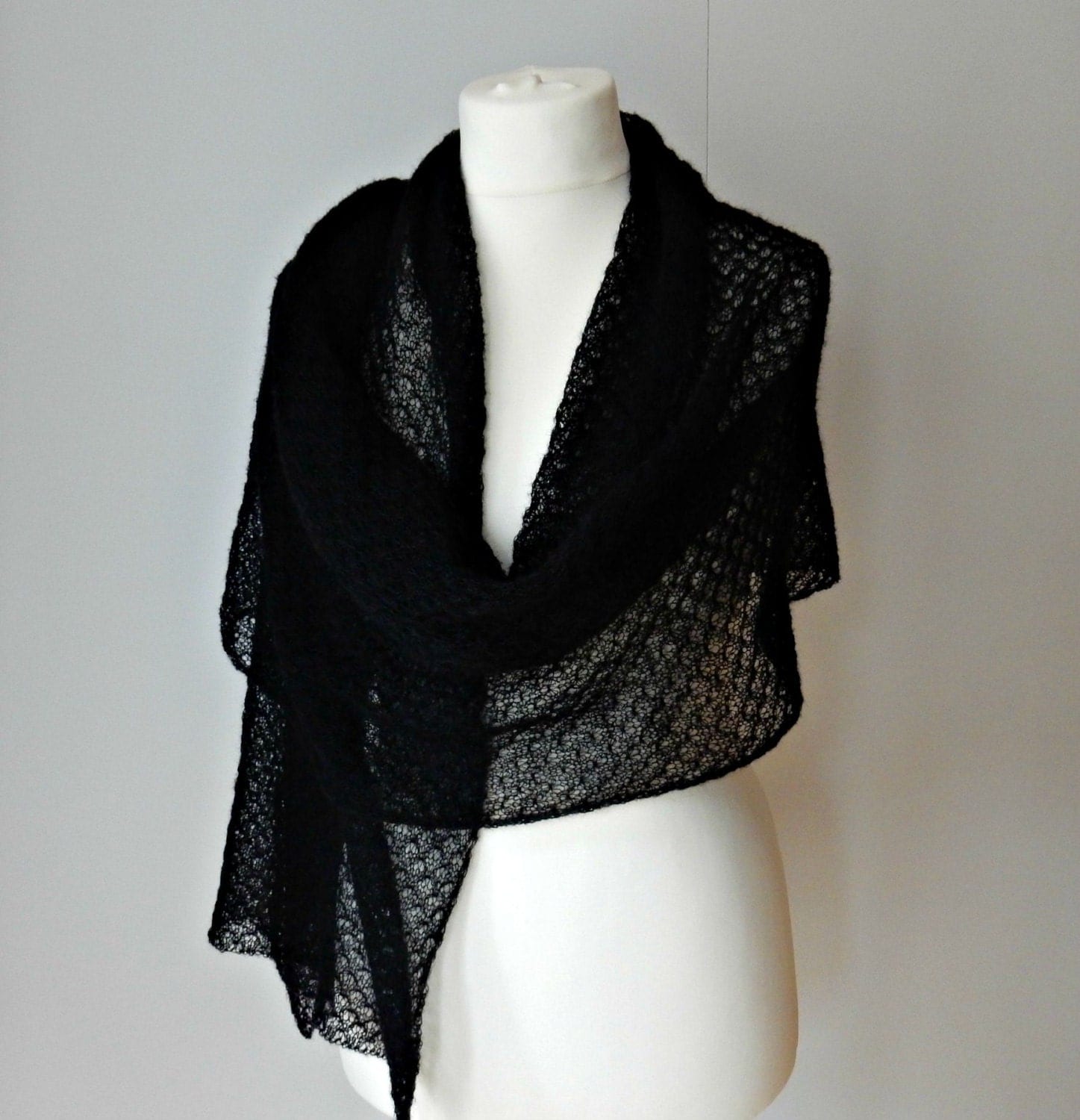 Mohair Shawl Black Large Wool Knit scarves wraps by KnittedByUpyte