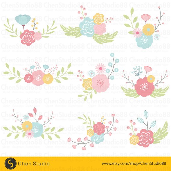 Flower corner vector Digital Clipart Instant Download