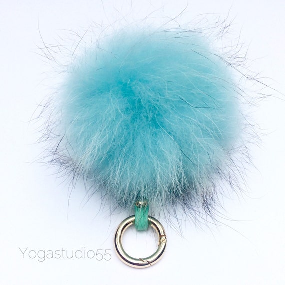 pom purse on pom keychain bag in Pom fur turquoise pendant pom pon charm, pom keychain purse