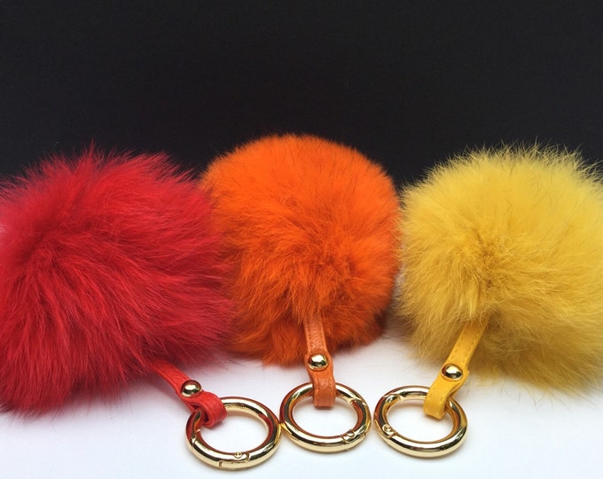 Halloween Fur bag charm, fur pom pom keychain, fur ballkeyring purse pendant in Orange