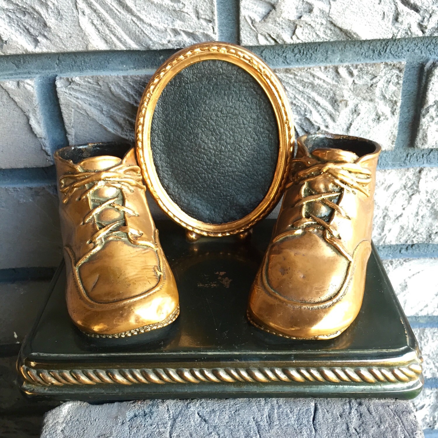 Antique Bronzed Baby Shoes with Picture Frame FREE by MariesRelics
