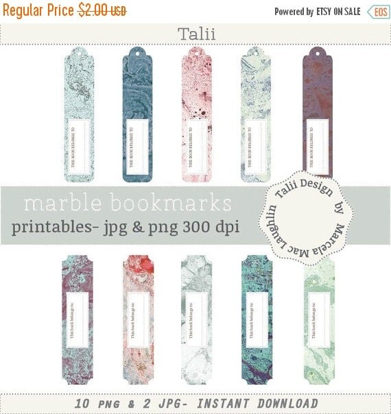 ON SALE ON Sale Marble Paper Digital Bookmarks 10 by HelloTalii