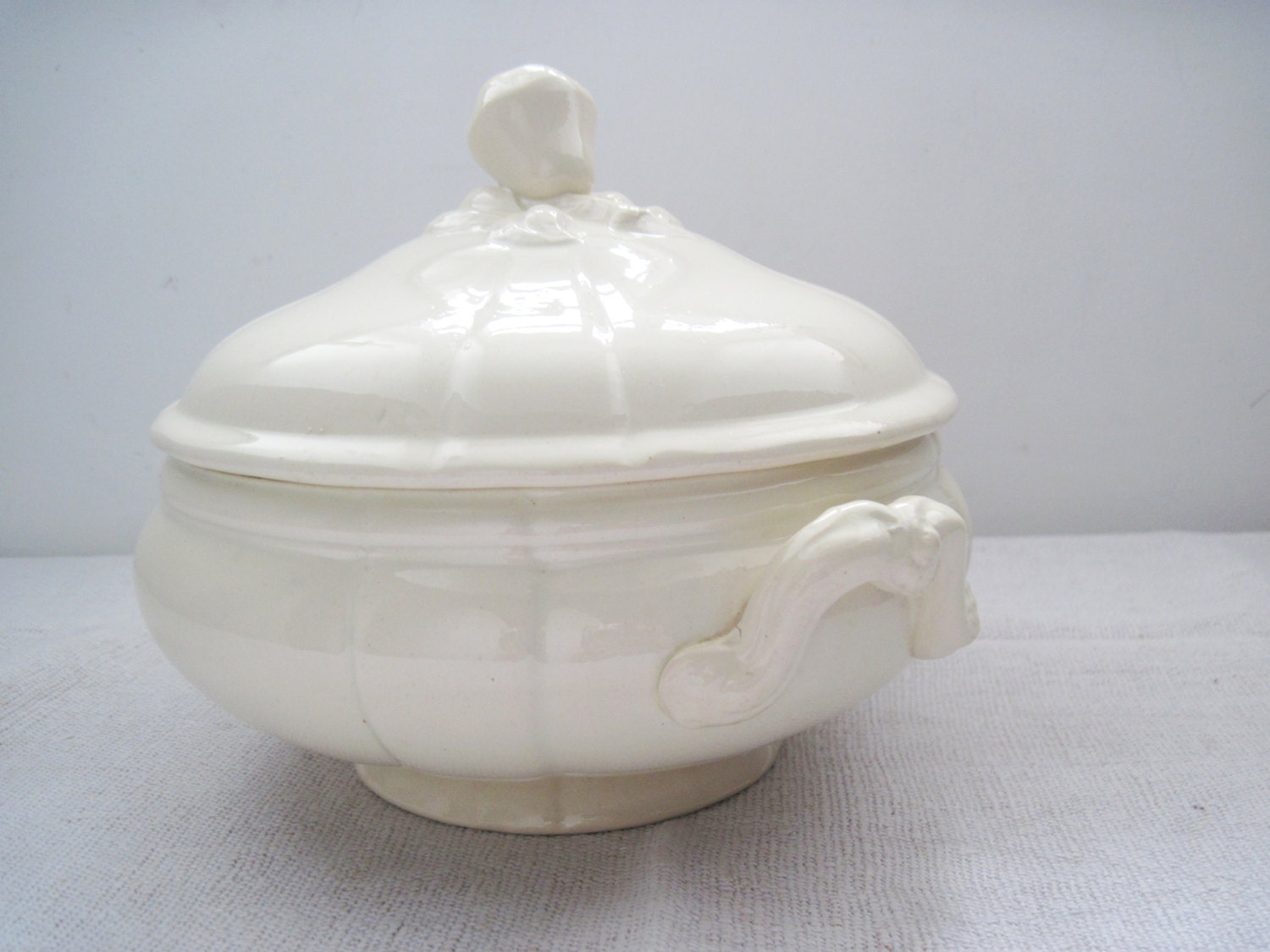 French Ironstone Antique Soup Tureen White with Lid stamped